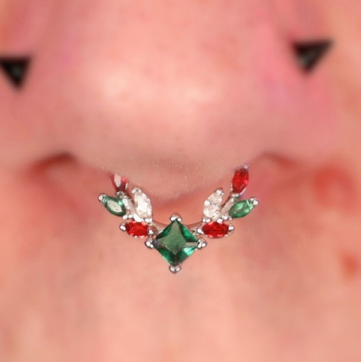 16G Christmas Gem Hinged Segment Septum Ring