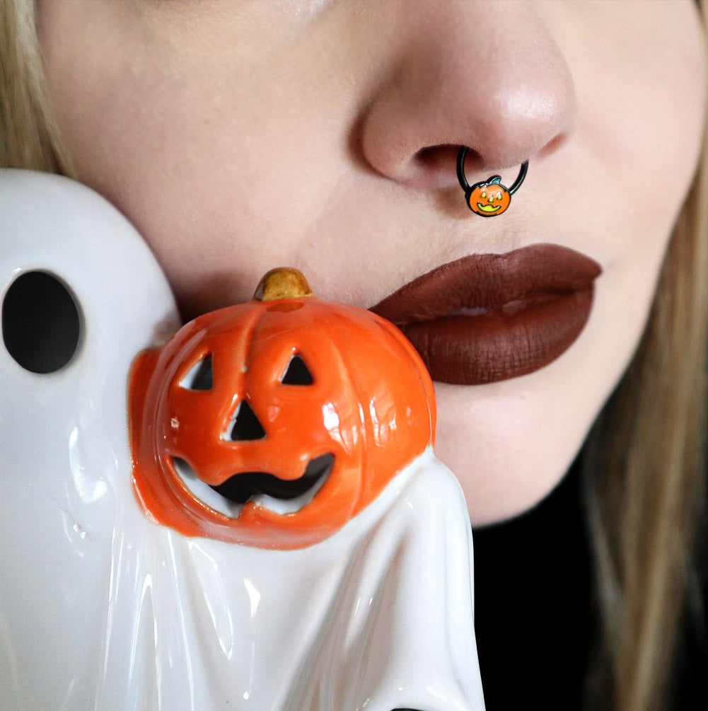 16G Cute Pumpkin Lamp Septum Piercing Ring