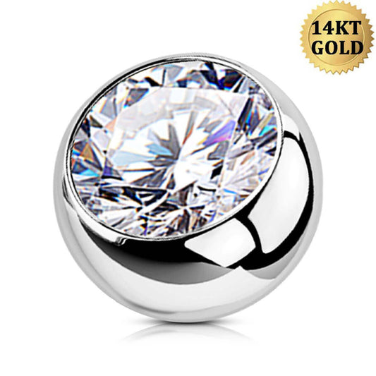 Boule CZ en or blanc 14K Anneaux de ventre 14G Boule CZ 14G