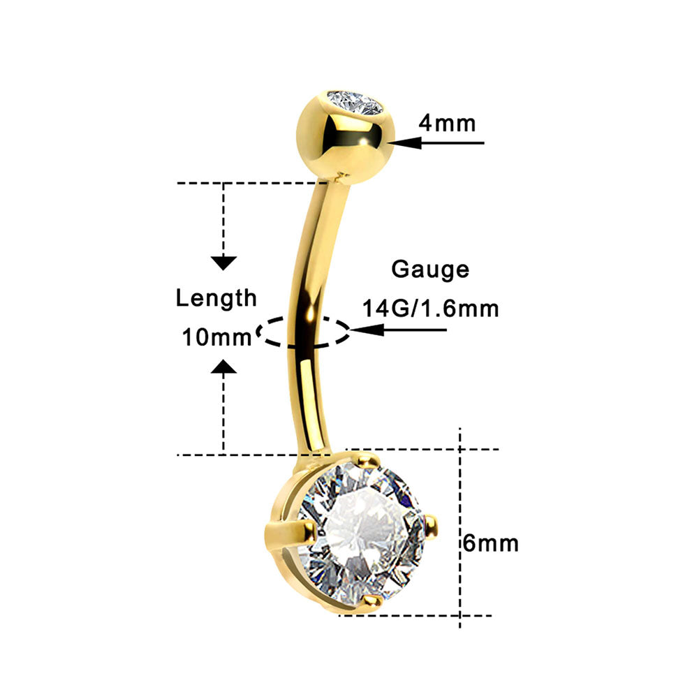 14K Gold Belly Ring 14G Round CZ Diamond Belly Button Ring - OUFER BODY JEWELRY