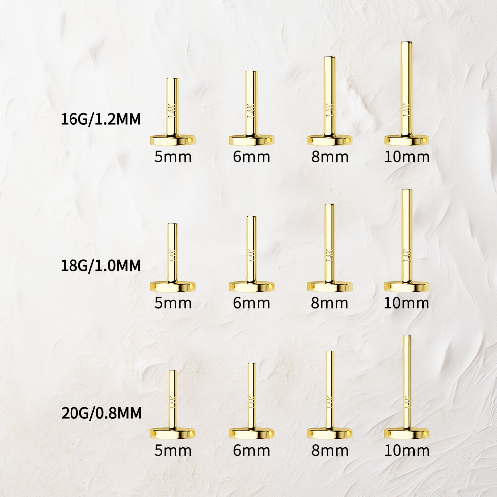 14K Gold 16G/18G/20G Flat Back Threadless Post