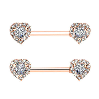 2Pcs 14G 316L Stainless Steel CZ Heart Nipple Jewelry