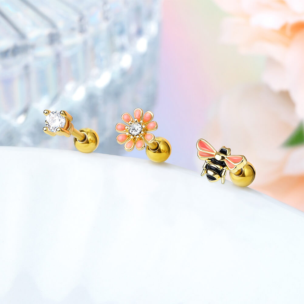 bee flower cartilage earring