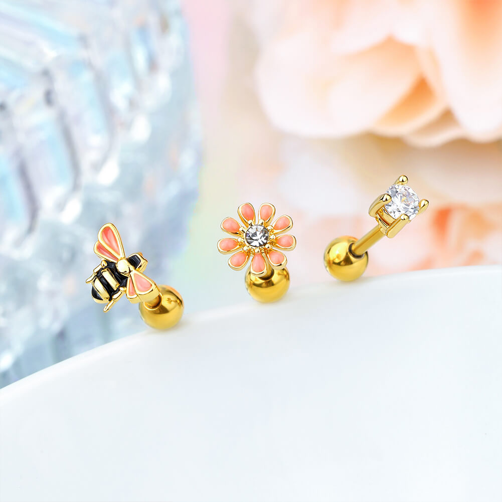 gold flower cartilage earring