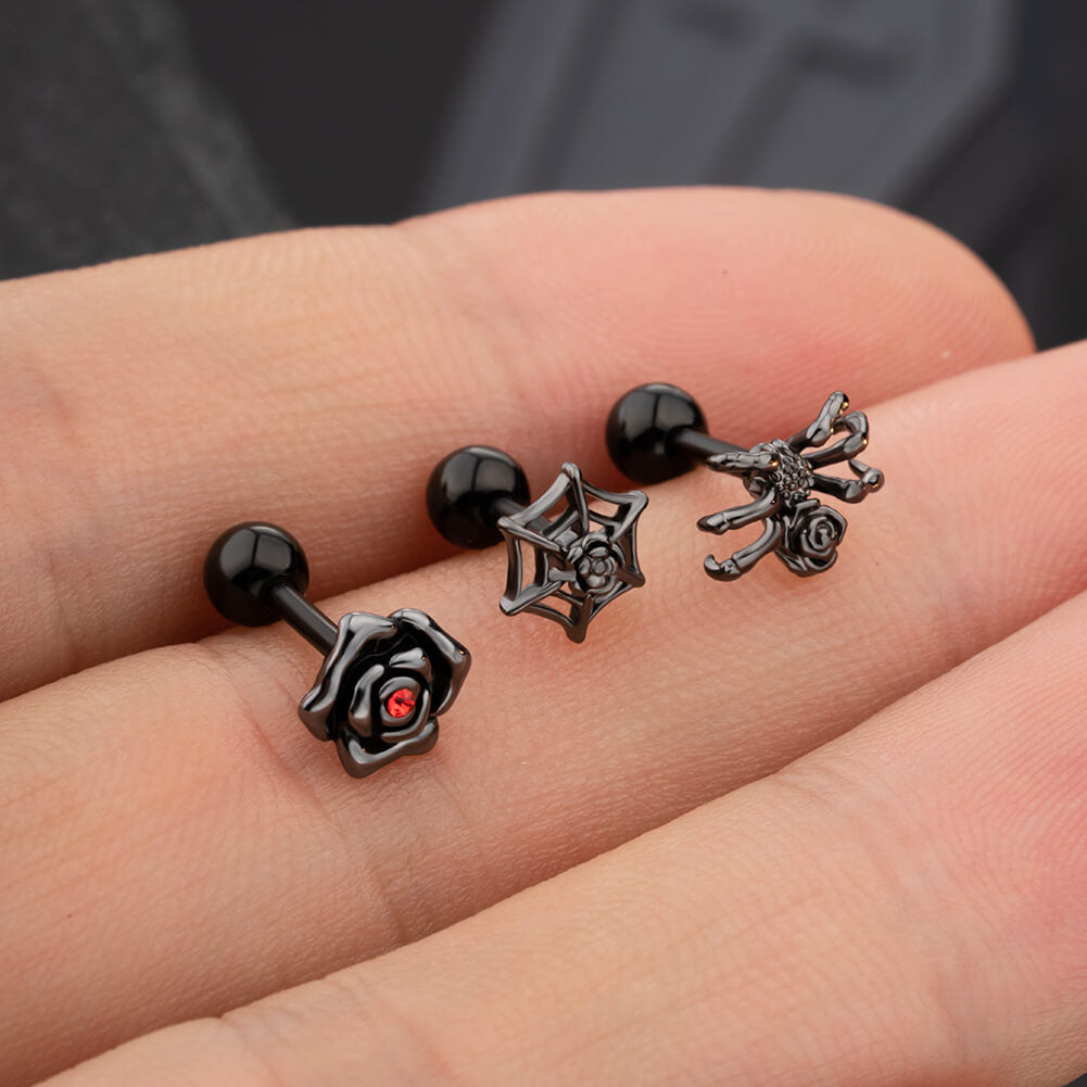 black halloween cartilage earring