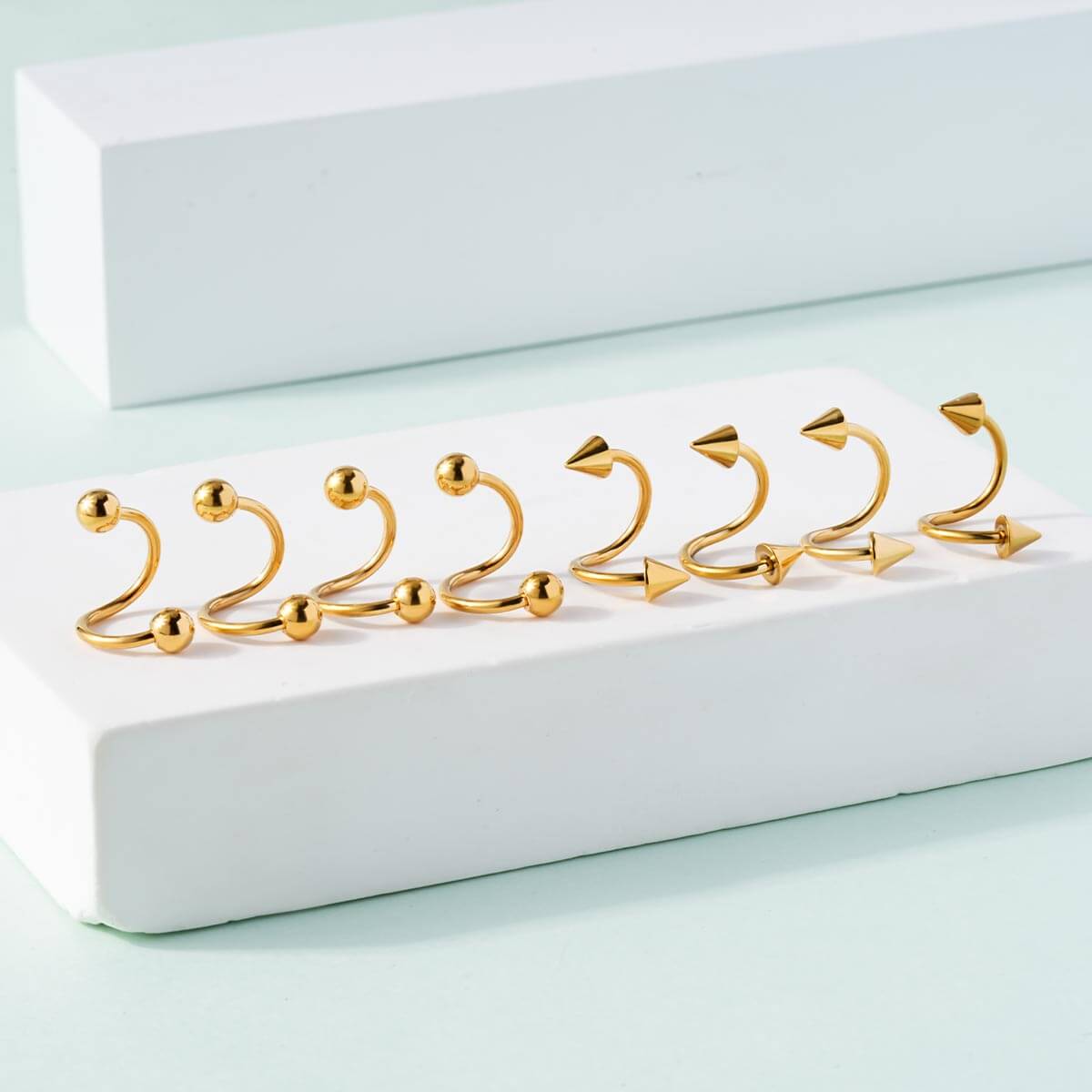 16G 8PCS Basic Ball Spike Twisted Spiral Helix Ring Lip Ring Set