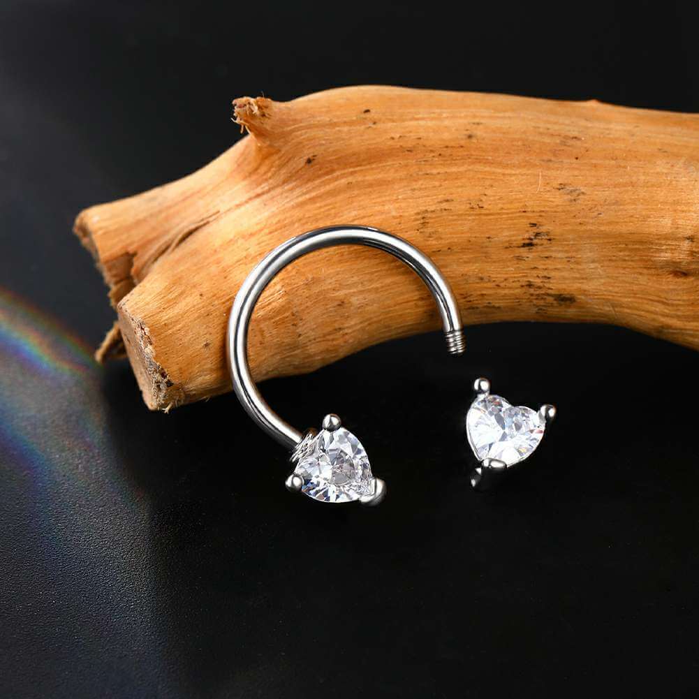 16G CZ Heart Horseshoe Circular Barbell Septum Ring