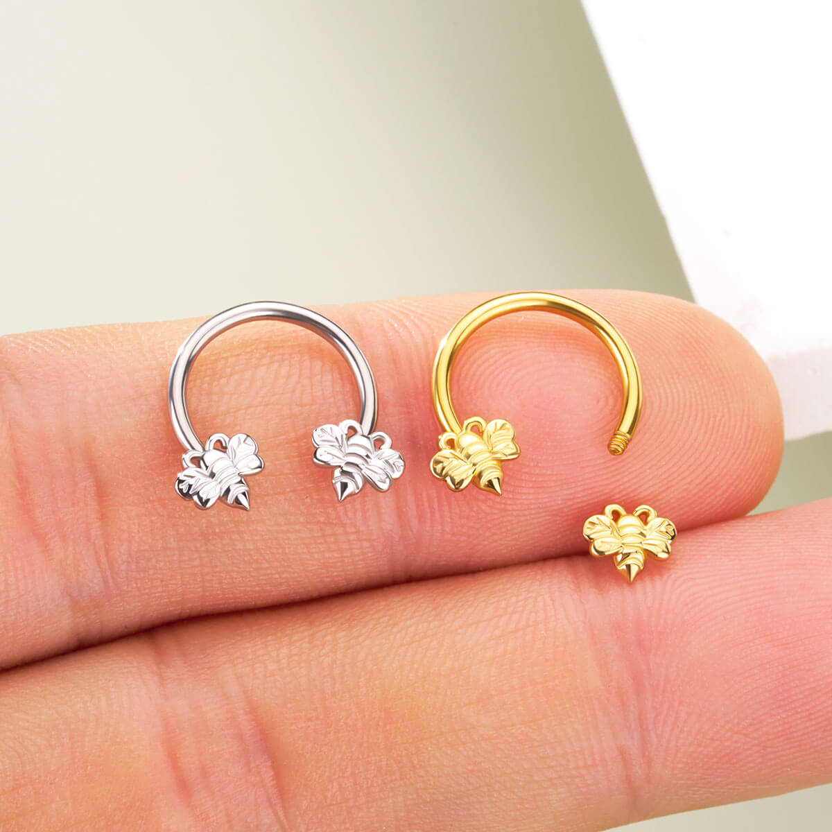 Cute Gold and Silver Bee Horseshoe Septum Ring