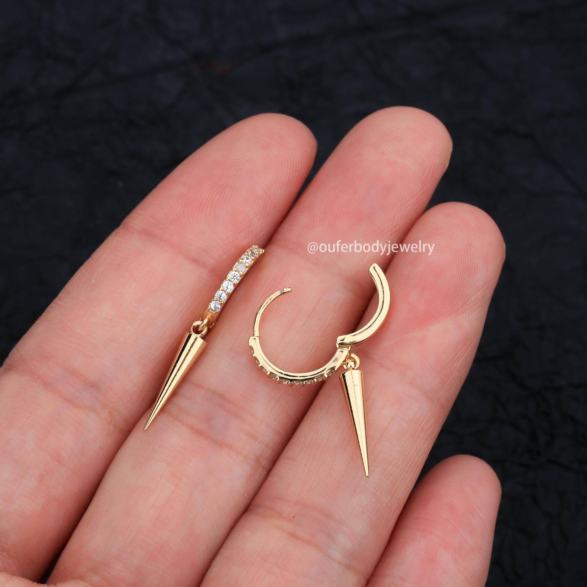 gold hinged spike dangle earring