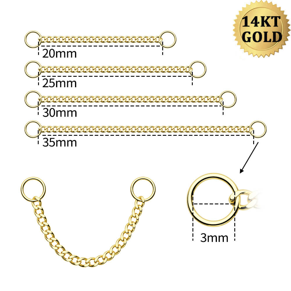 14K Solid Gold Single Chain Cartilage Earring