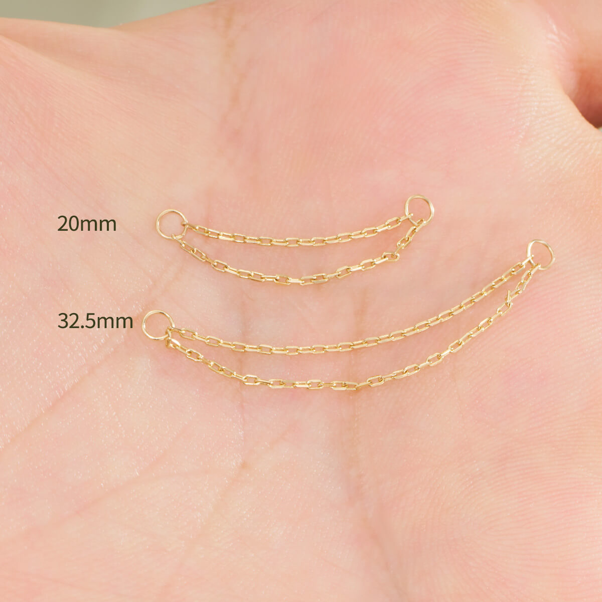 14K Solid Gold Double Chain Cartilage Earring