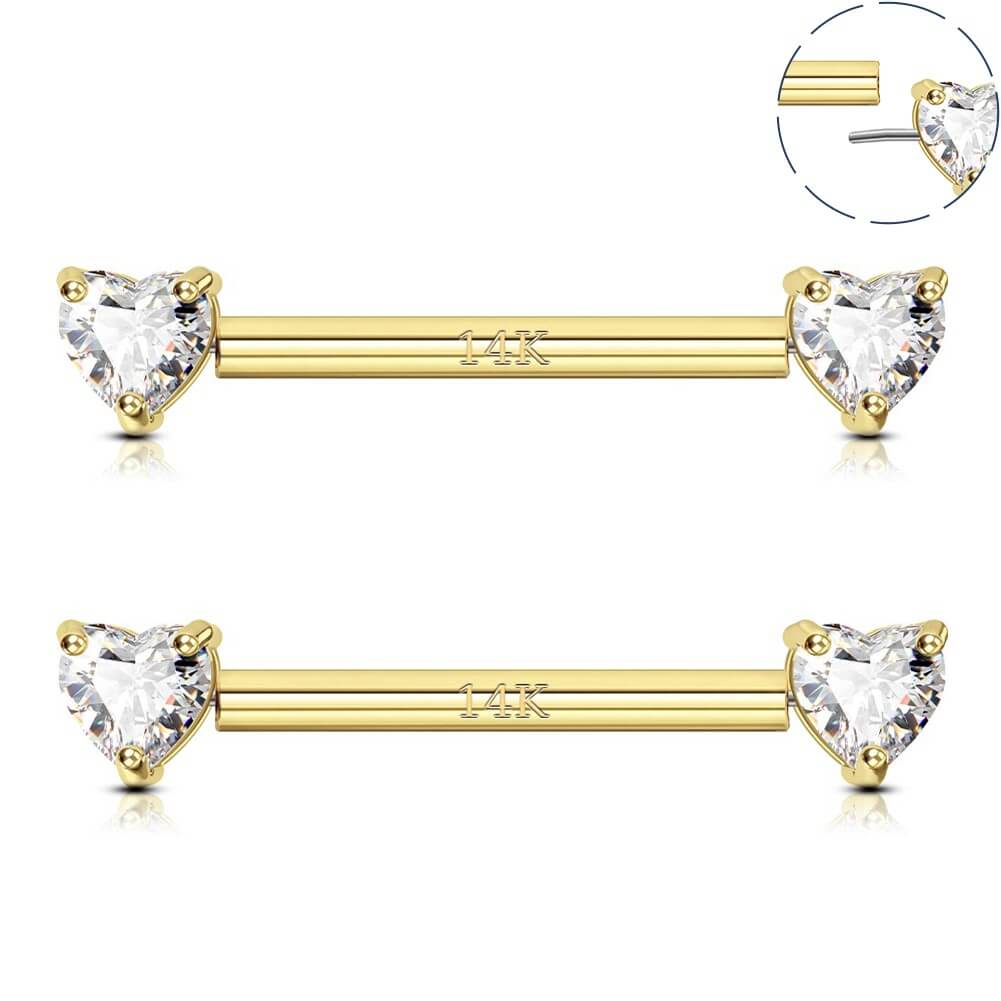 14k threadless nipple bars