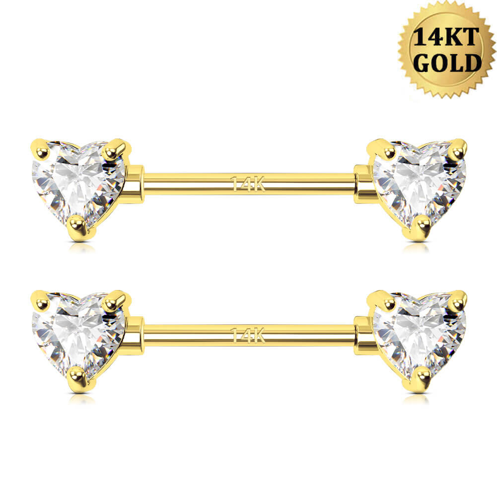 14k gold heart nipple rings