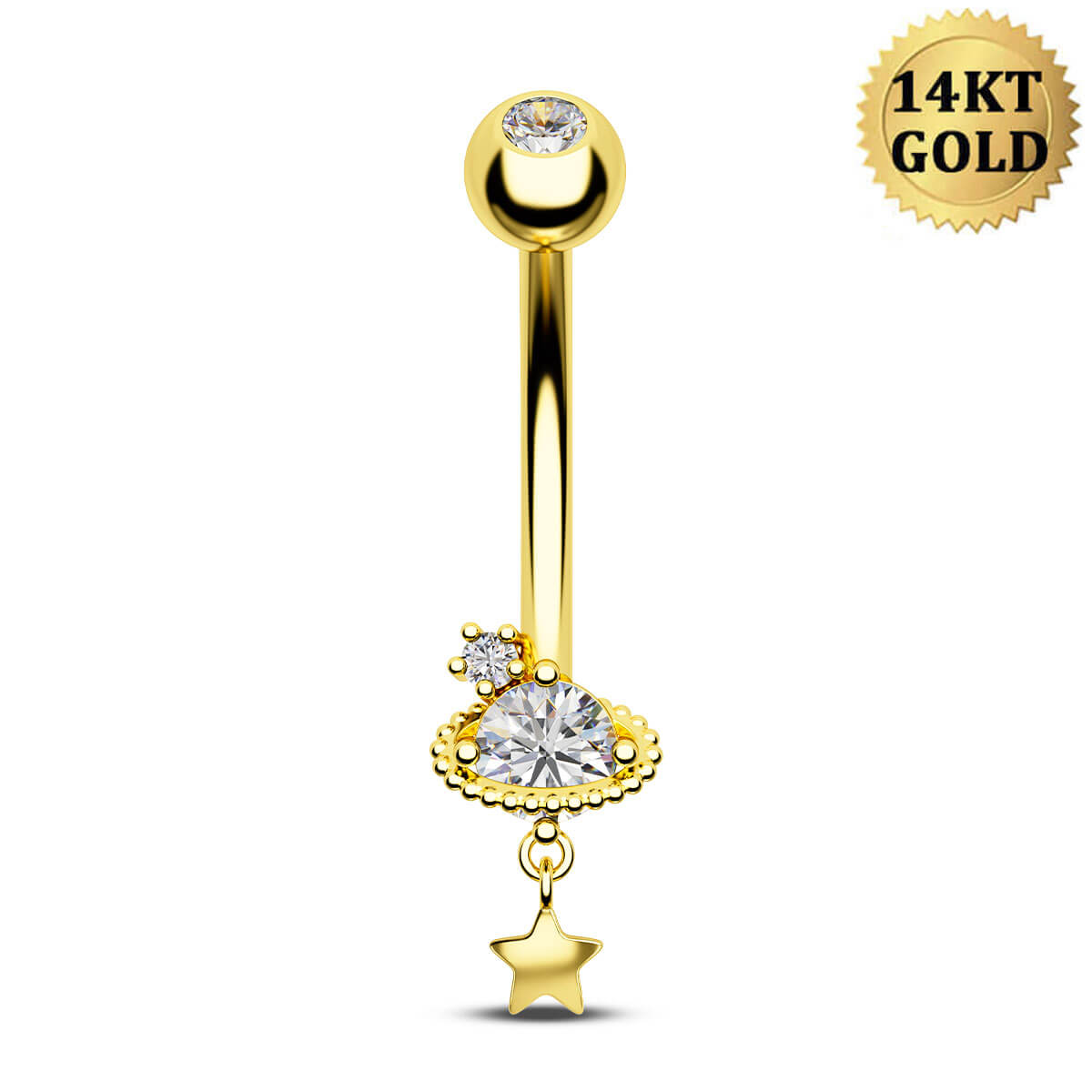 14k gold saturn belly ring