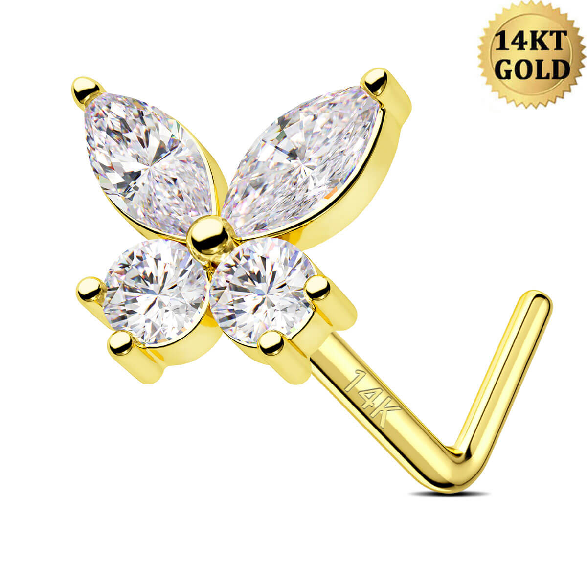 14k gold butterfly nose stud