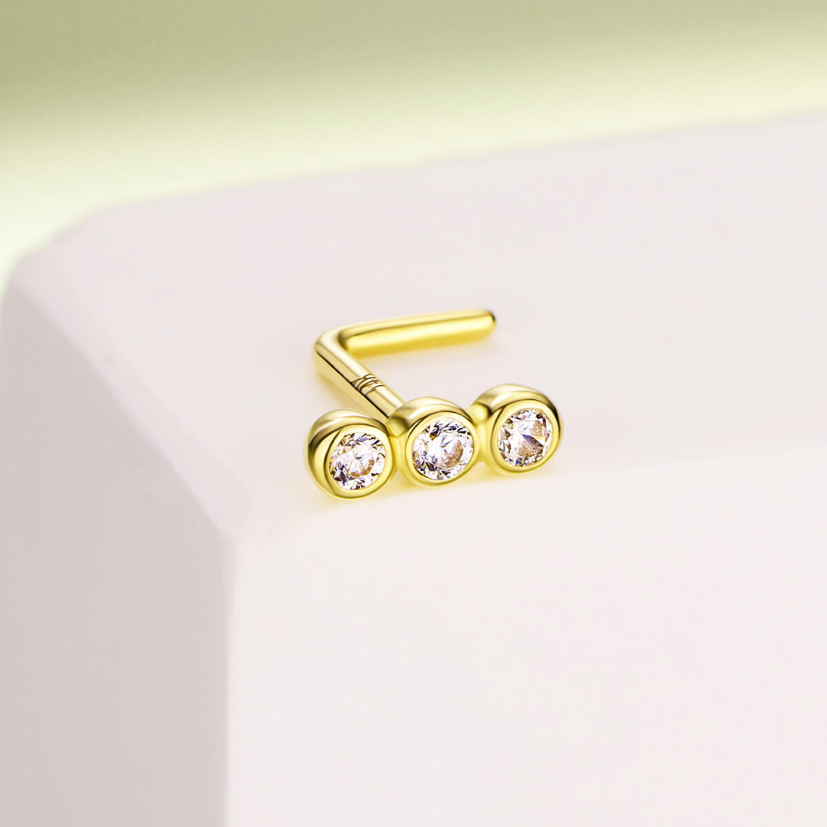 L shaped 14k gold nose stud