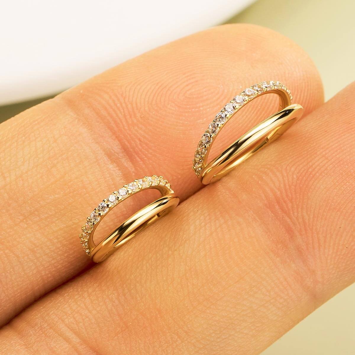 Cz double cartilage piercing hoops