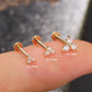 14K Solid Gold Triple CZ Threadless Push Pin Labret Nose Stud