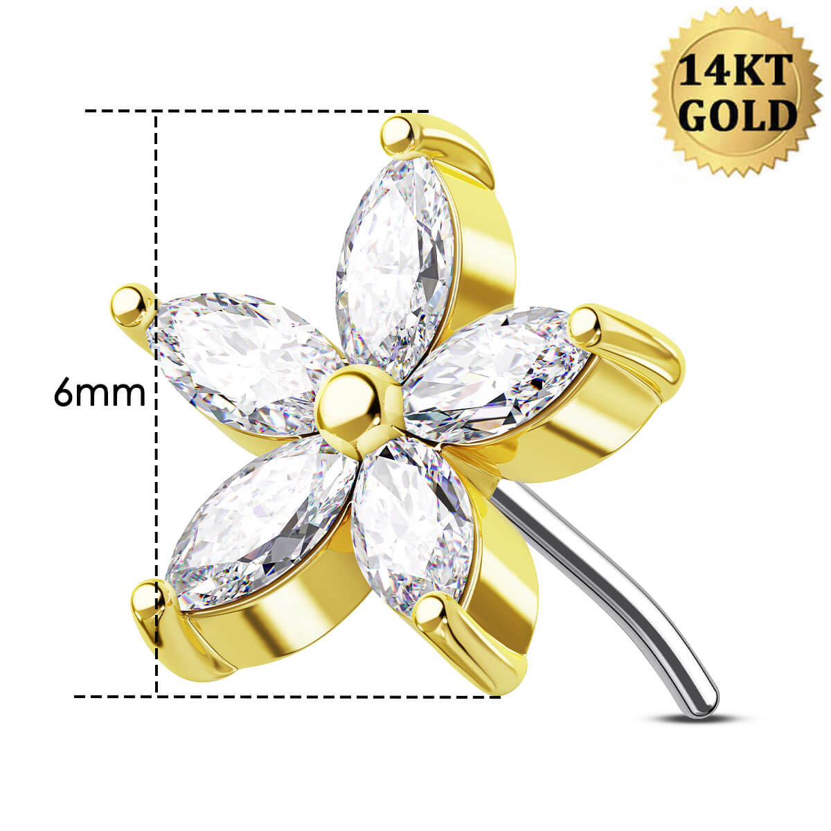 14k gold Clear CZ flower 