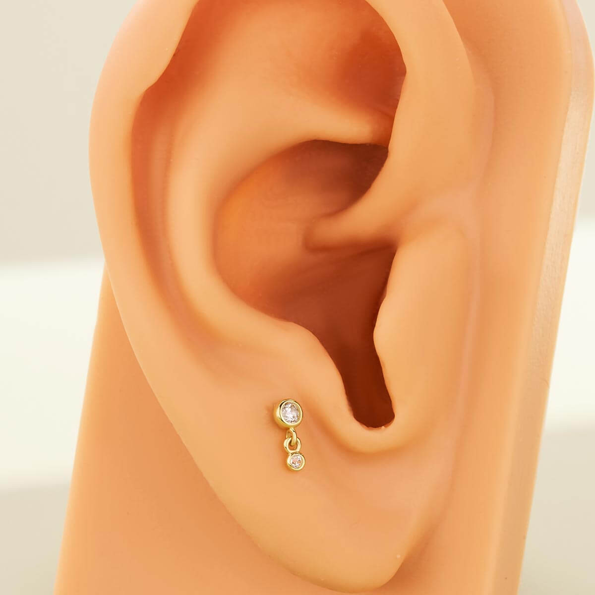 14K Solid Gold 16G Elegant CZ Bezel Push Pin Earing Stud