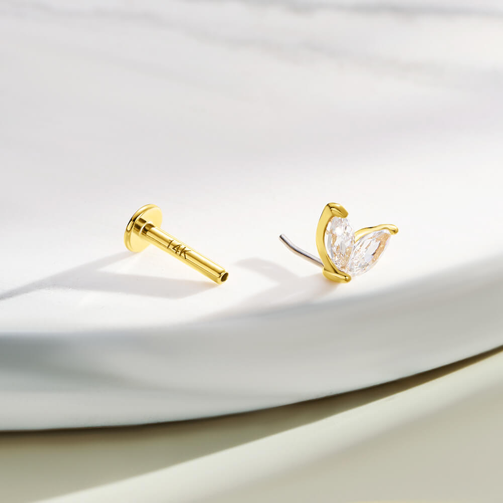 14k gold leaf cartilage earring