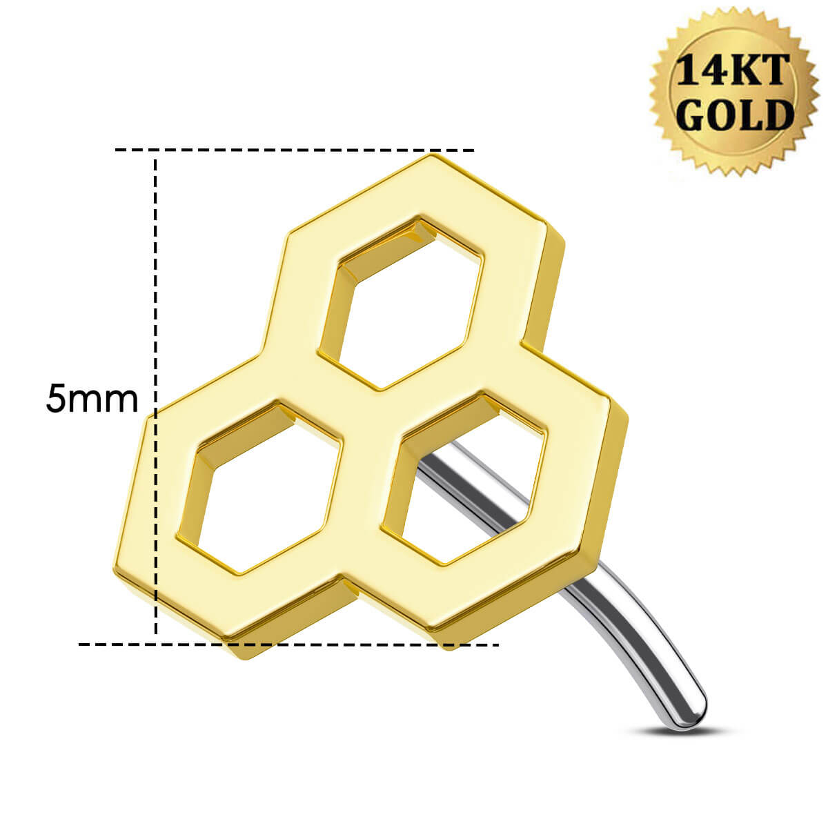 14K Solid Gold Honeycomb Threadless Nose Stud