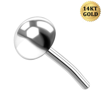 14K White Gold 16G Half Ball Push Pin Stud