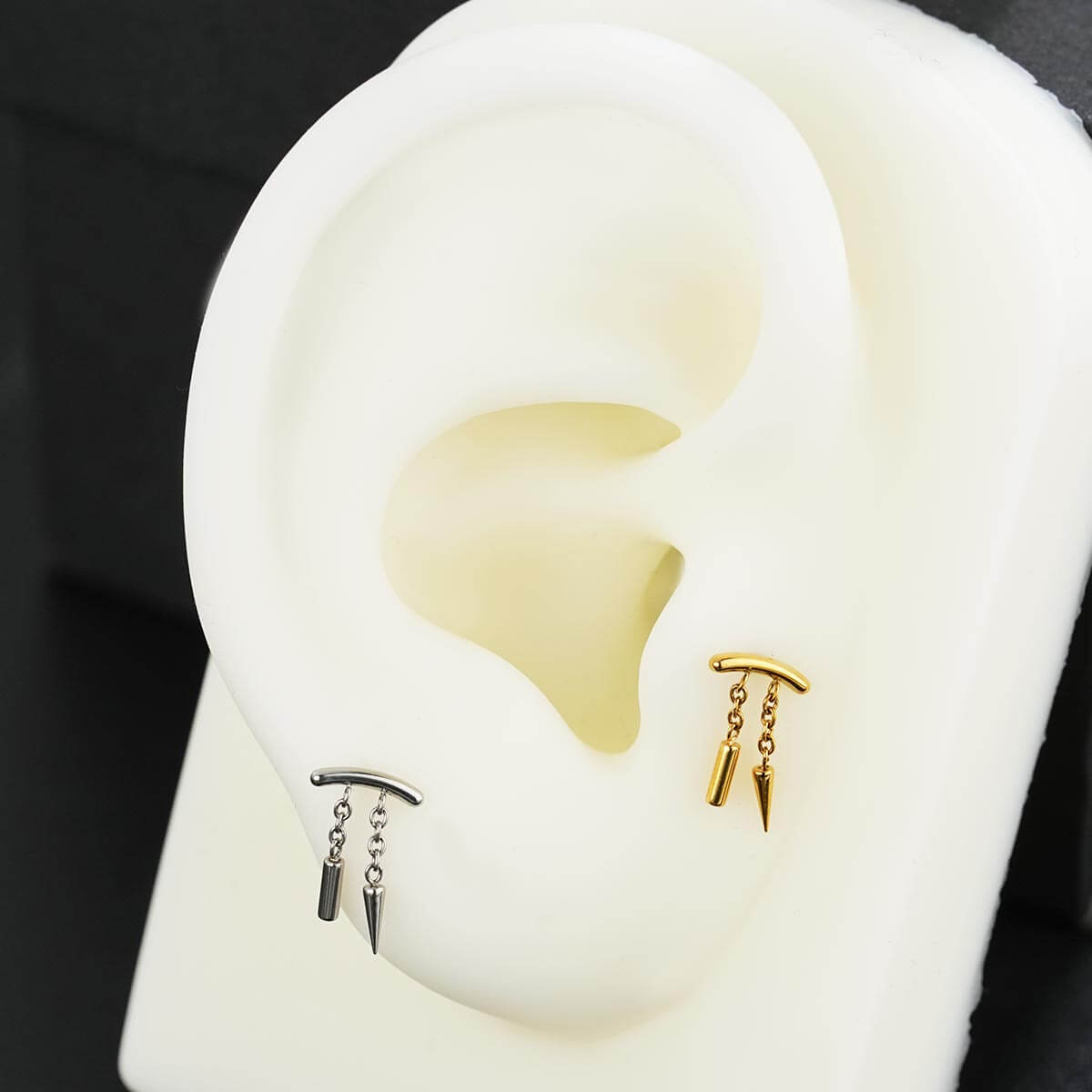 Internally Threaded Spike & Stick Chain Dangle Cartilage Stud