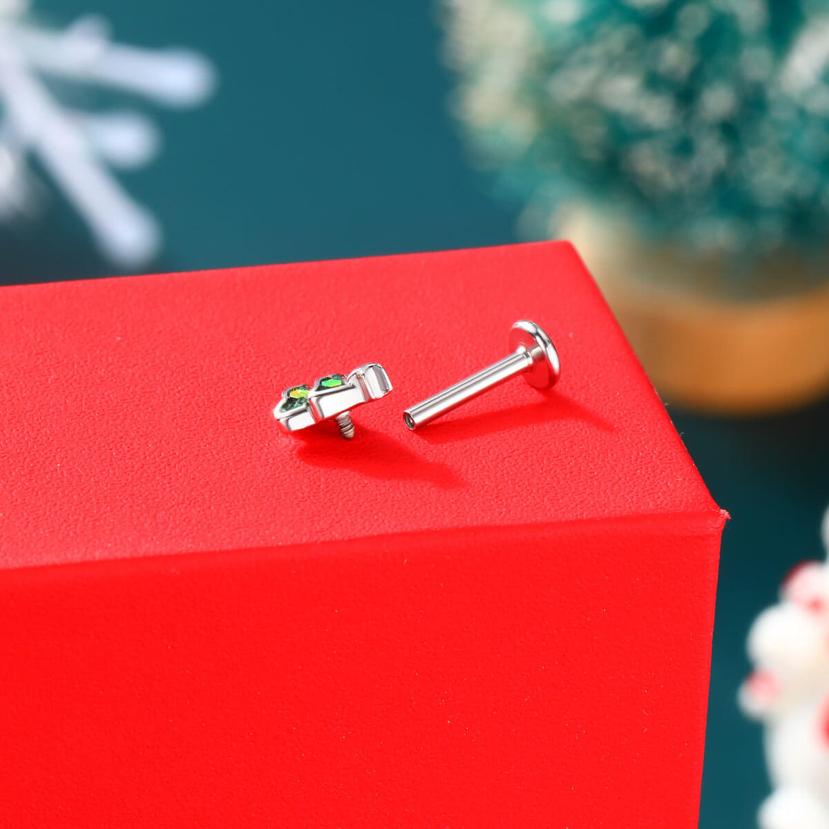 internally threaded christmas cartilage earrings