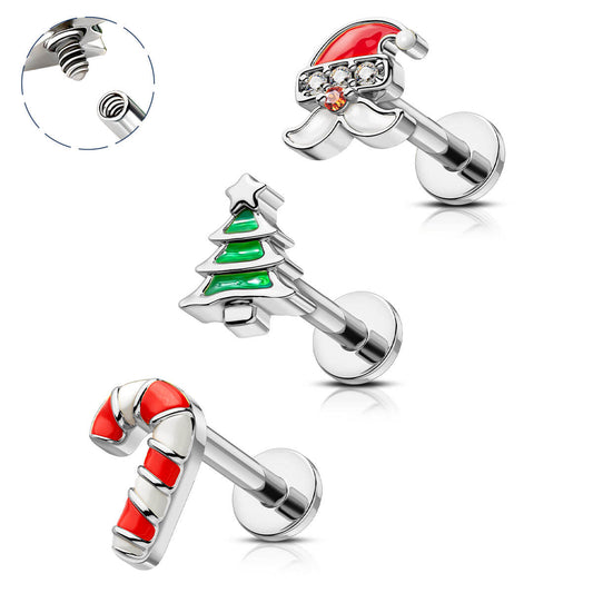 internally threaded christmas cartilage earrings