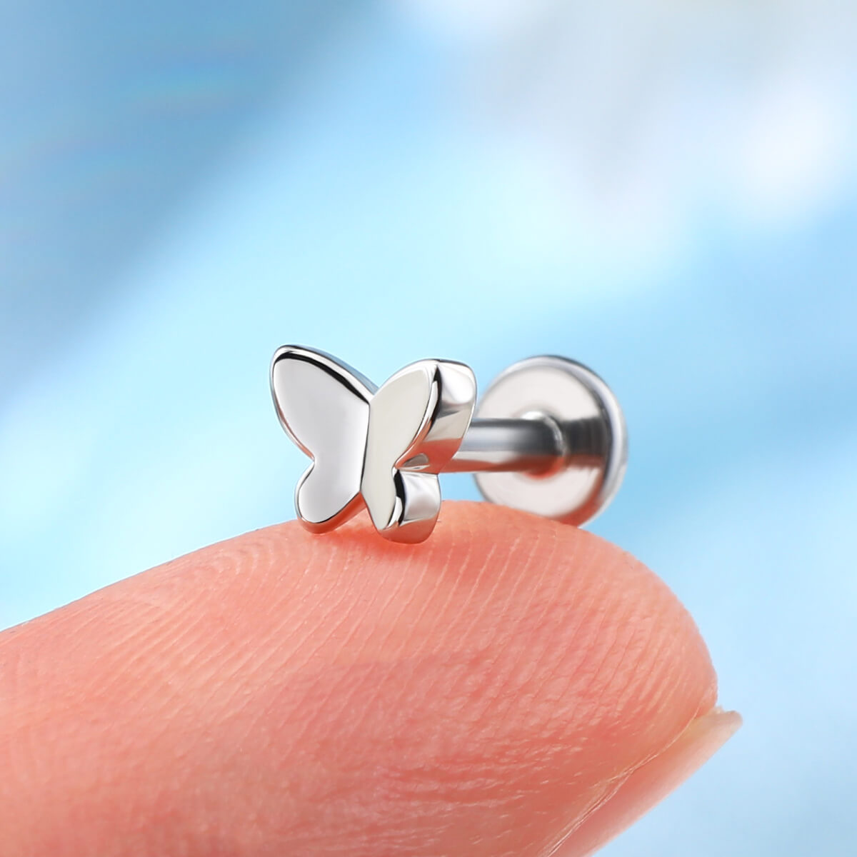 16G Internally Threaded Cute Butterfly Labret Stud Cartilage Earring