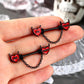 14G 2PCS Red Little Evil Chain Nipple Barbell Rings