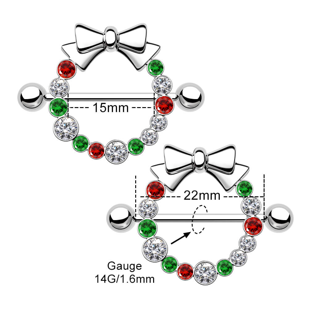 14g christmas wreath nipple rings