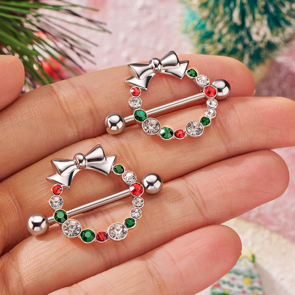 stainless steel christmas wreath nipple rings