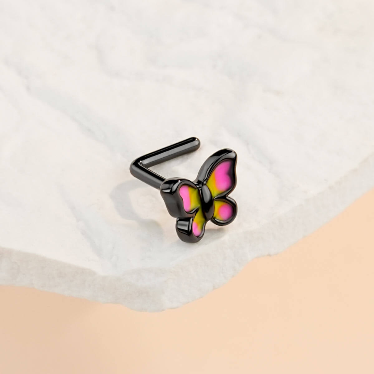 oufer black butterfly nose stud