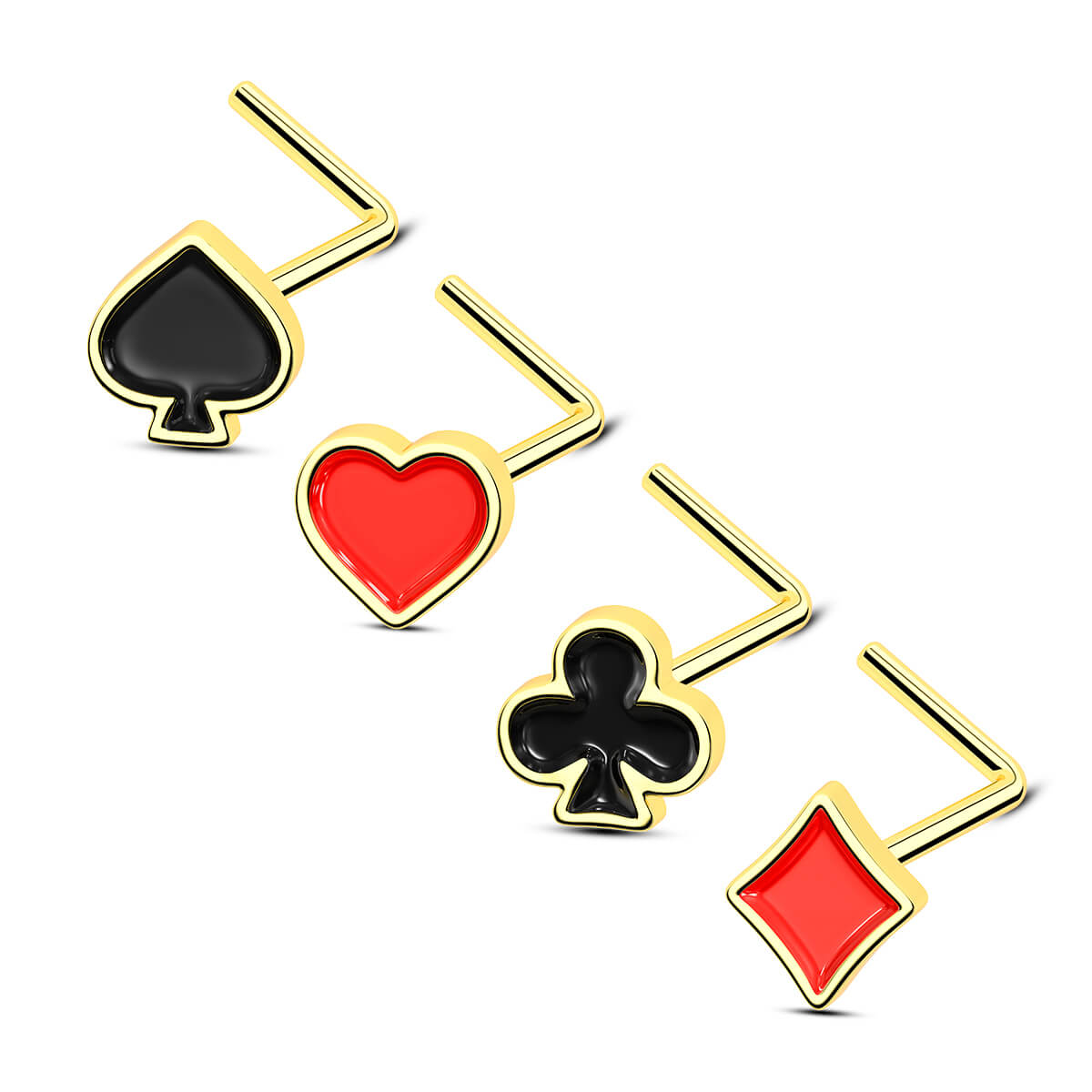 poker card theme gold L shaped nose stud