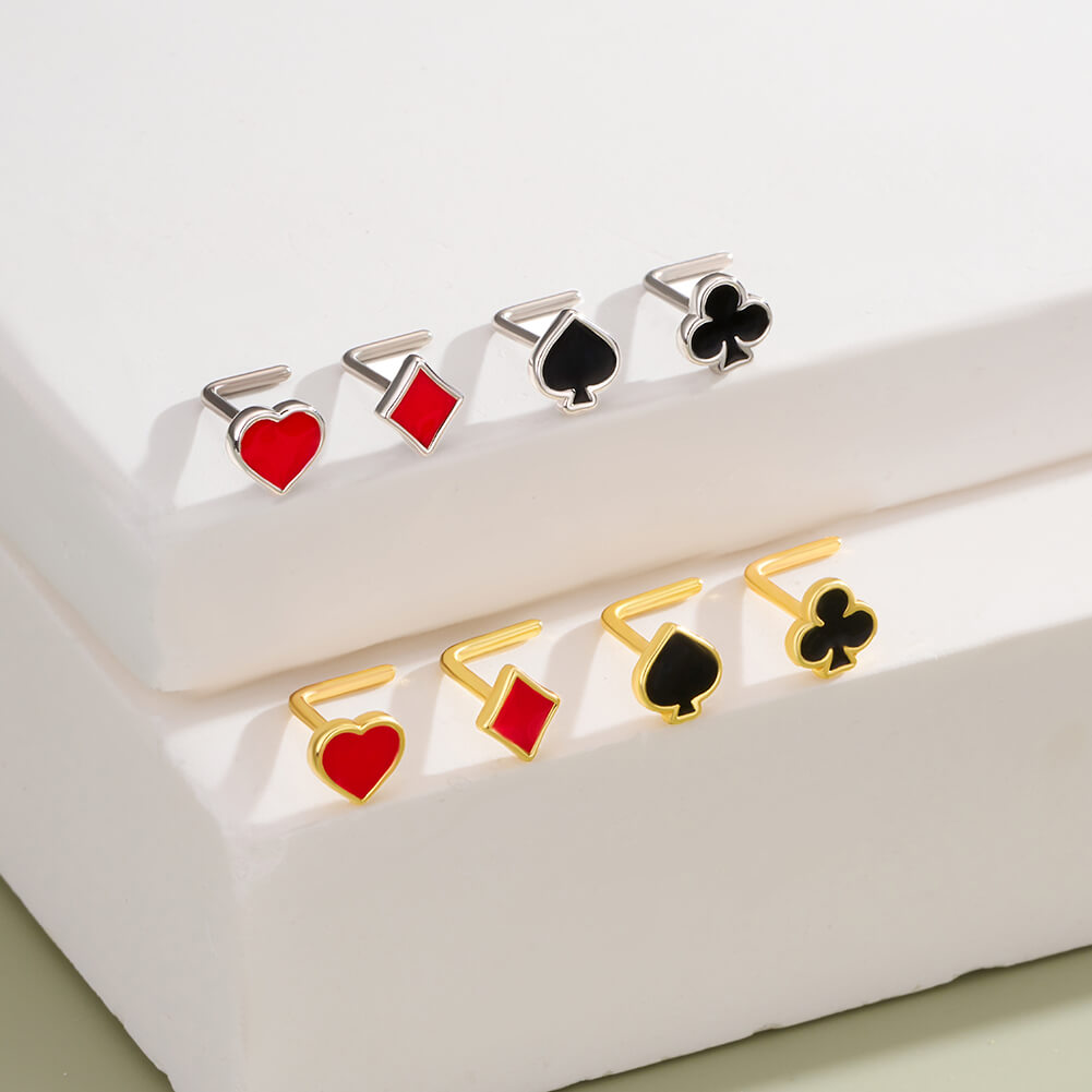 L shaped poker card nose stud