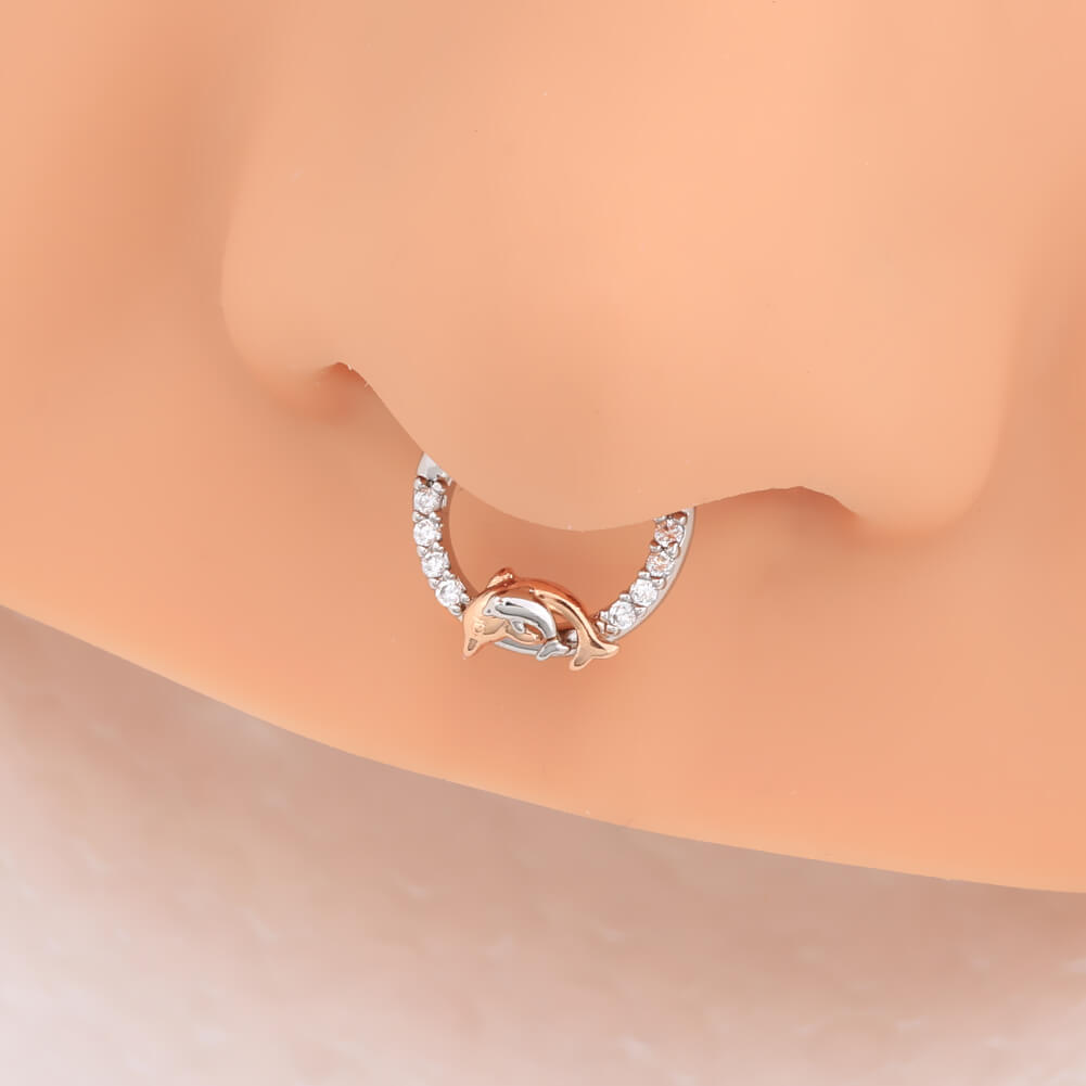 rose gold dolphin septum piercing