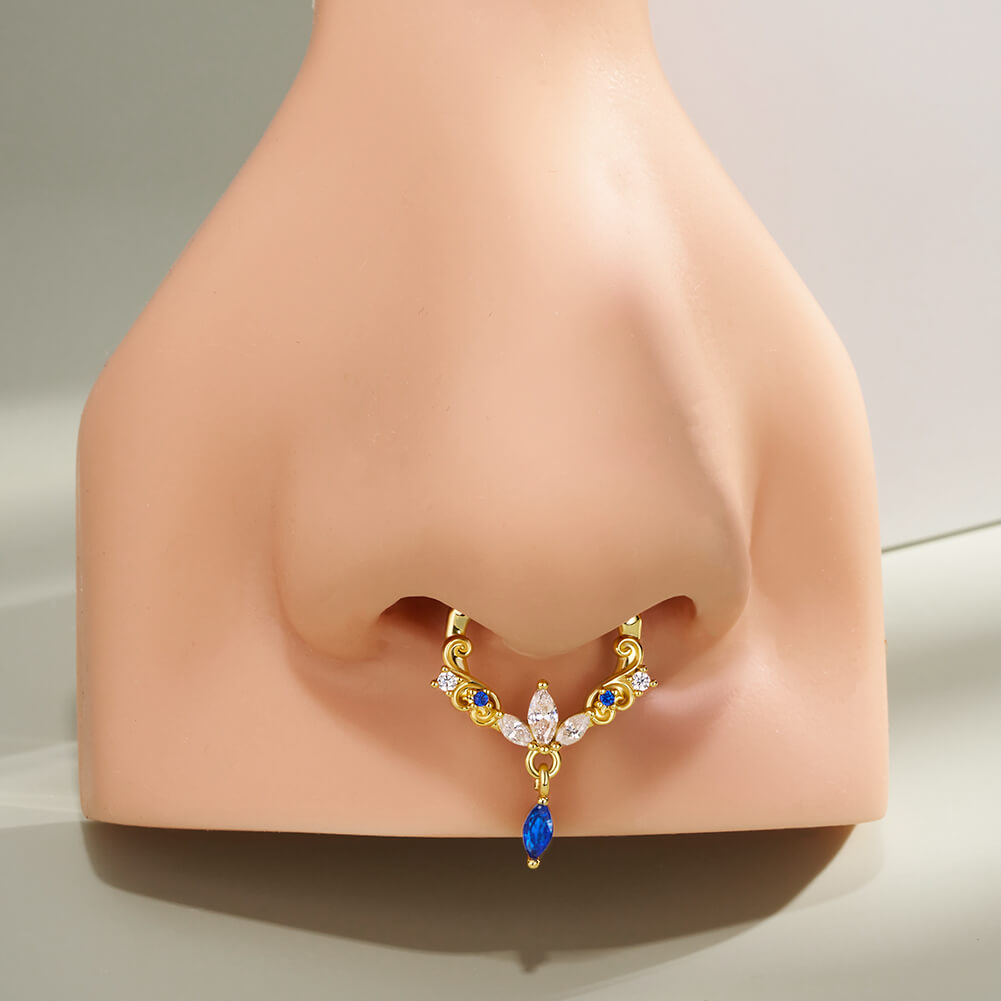 blue gemstone dangle septum ring 