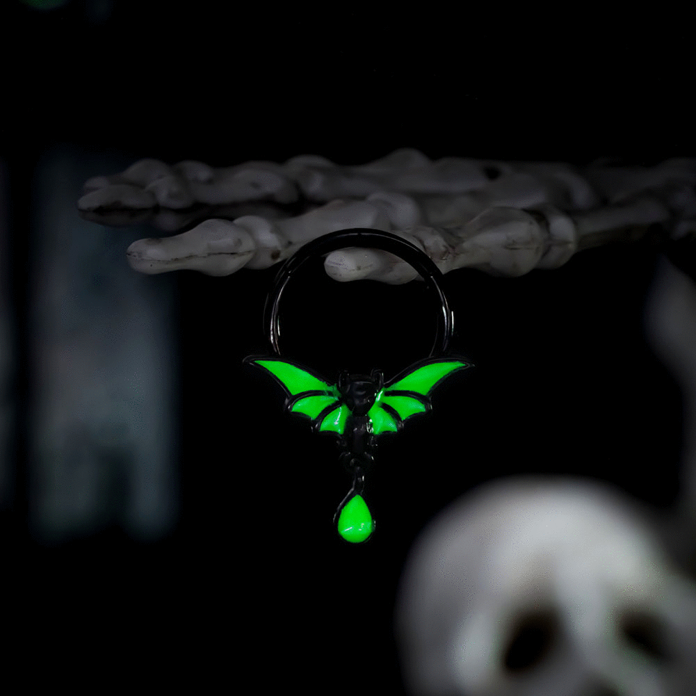 16G Glow in the Night (Only Green) Dangle Bat Hinged Segment Septum Ring