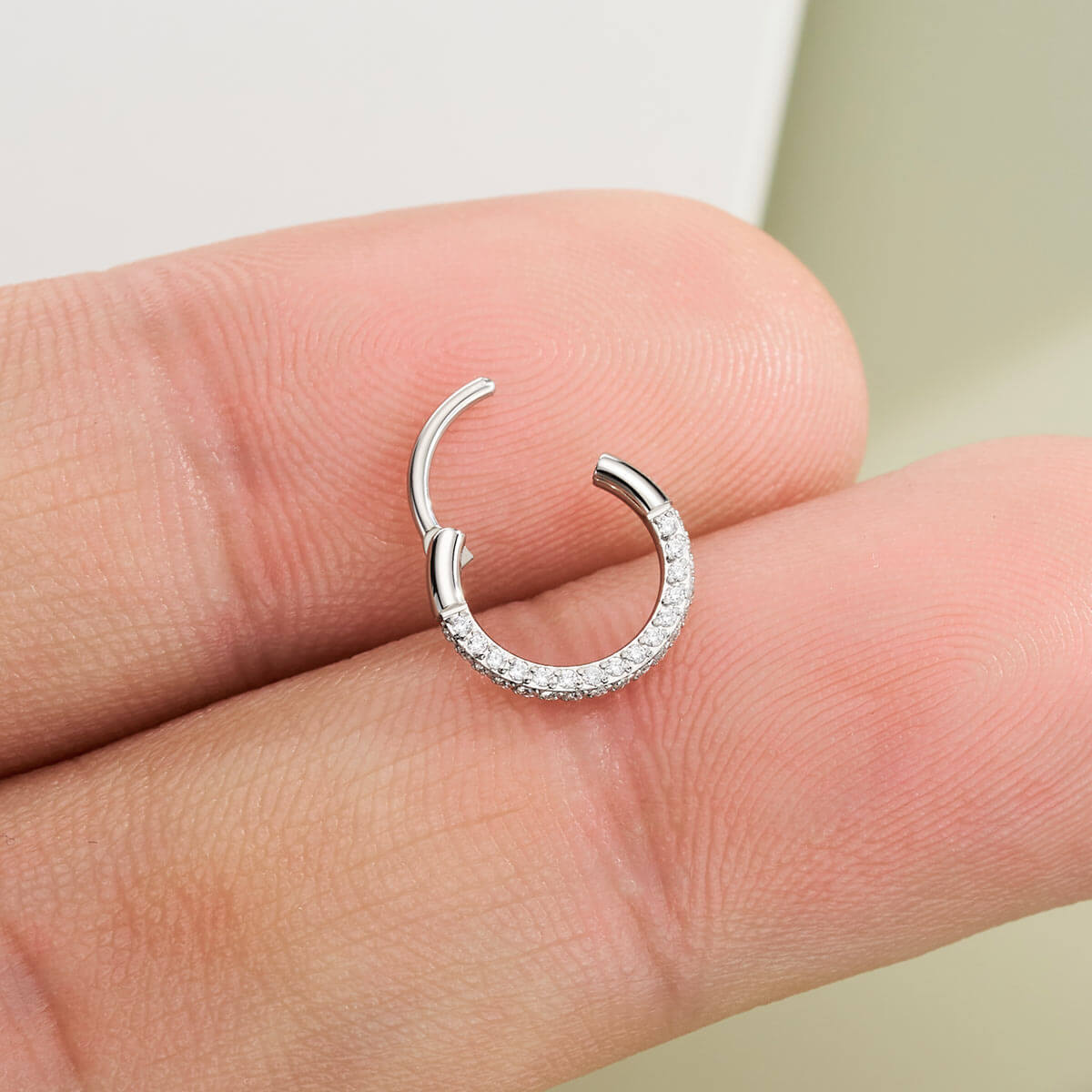 hinged segment triple sided CZ nose ring 