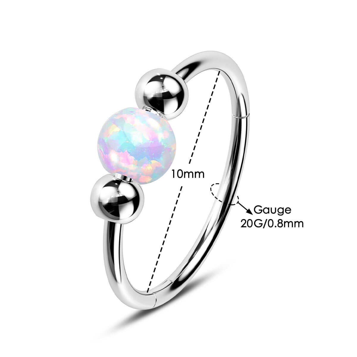 20G Opal Ball Hinged Segment Nose Ring