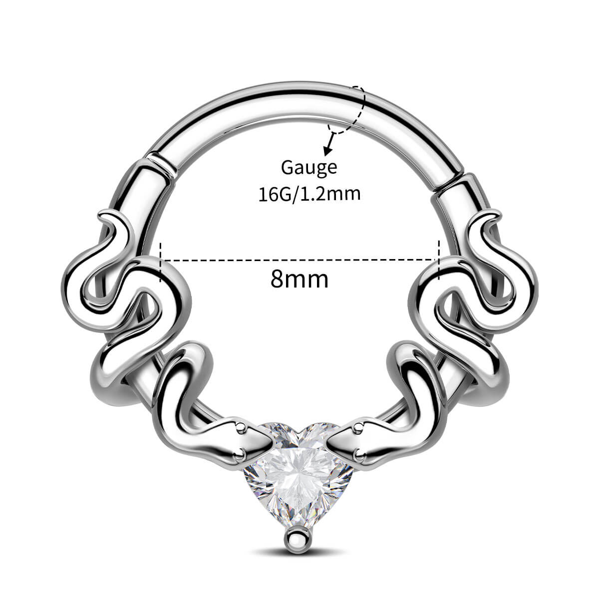 8mm snake and heart septum ring 