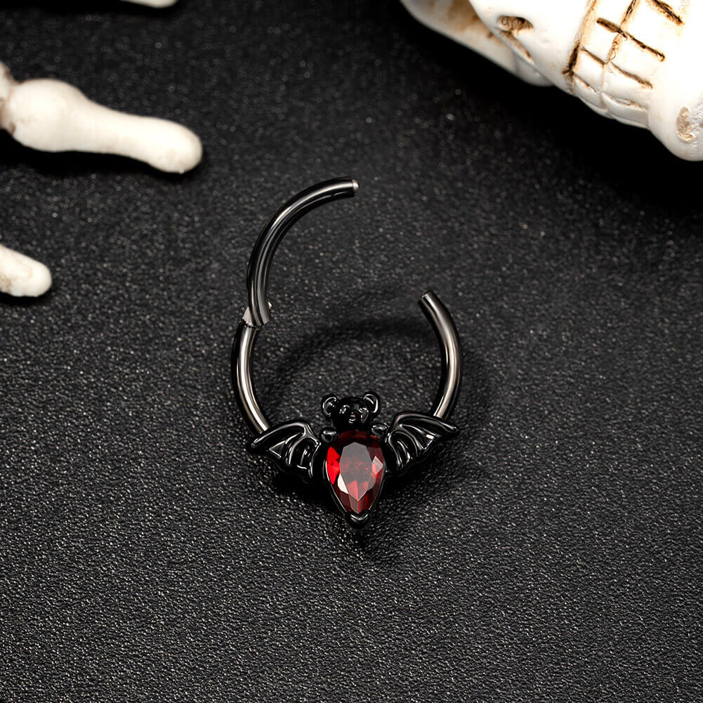 hinged black and red septum ring