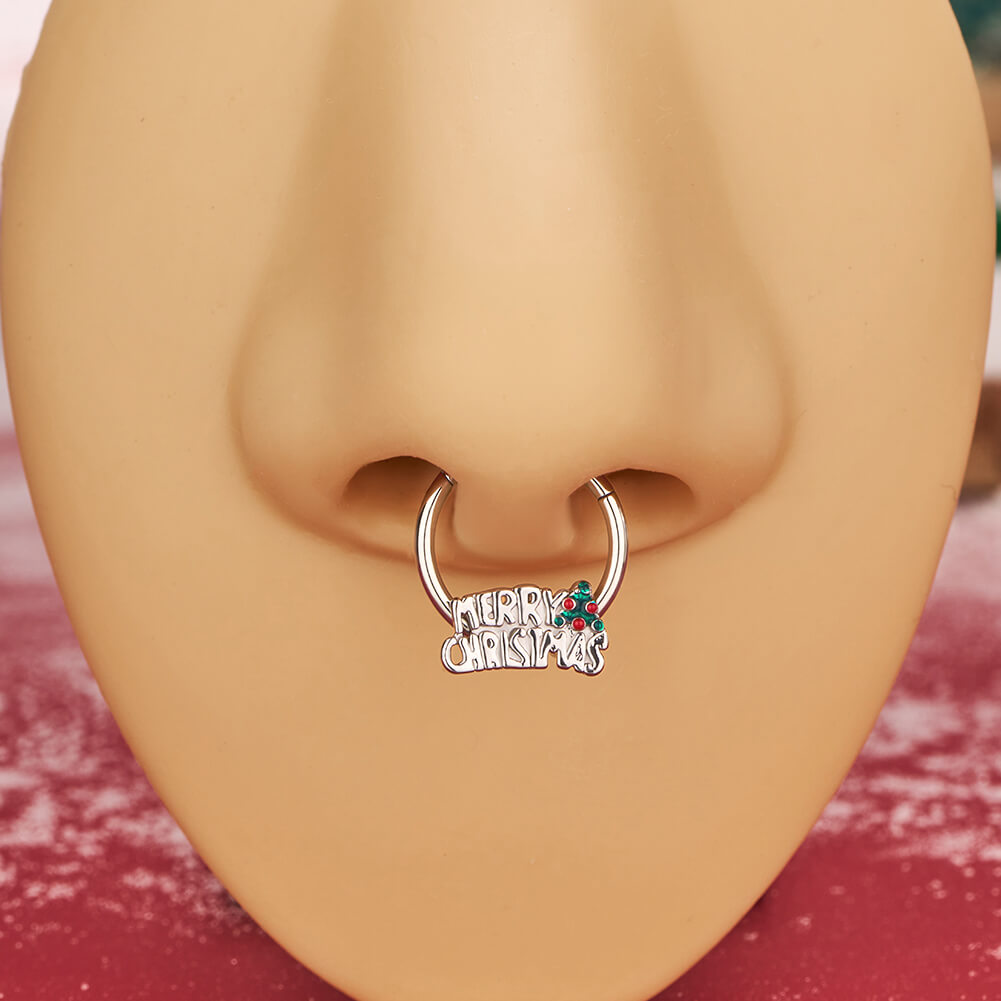 16G Merry Christmas Lettering Hinged Segment Septum Ring