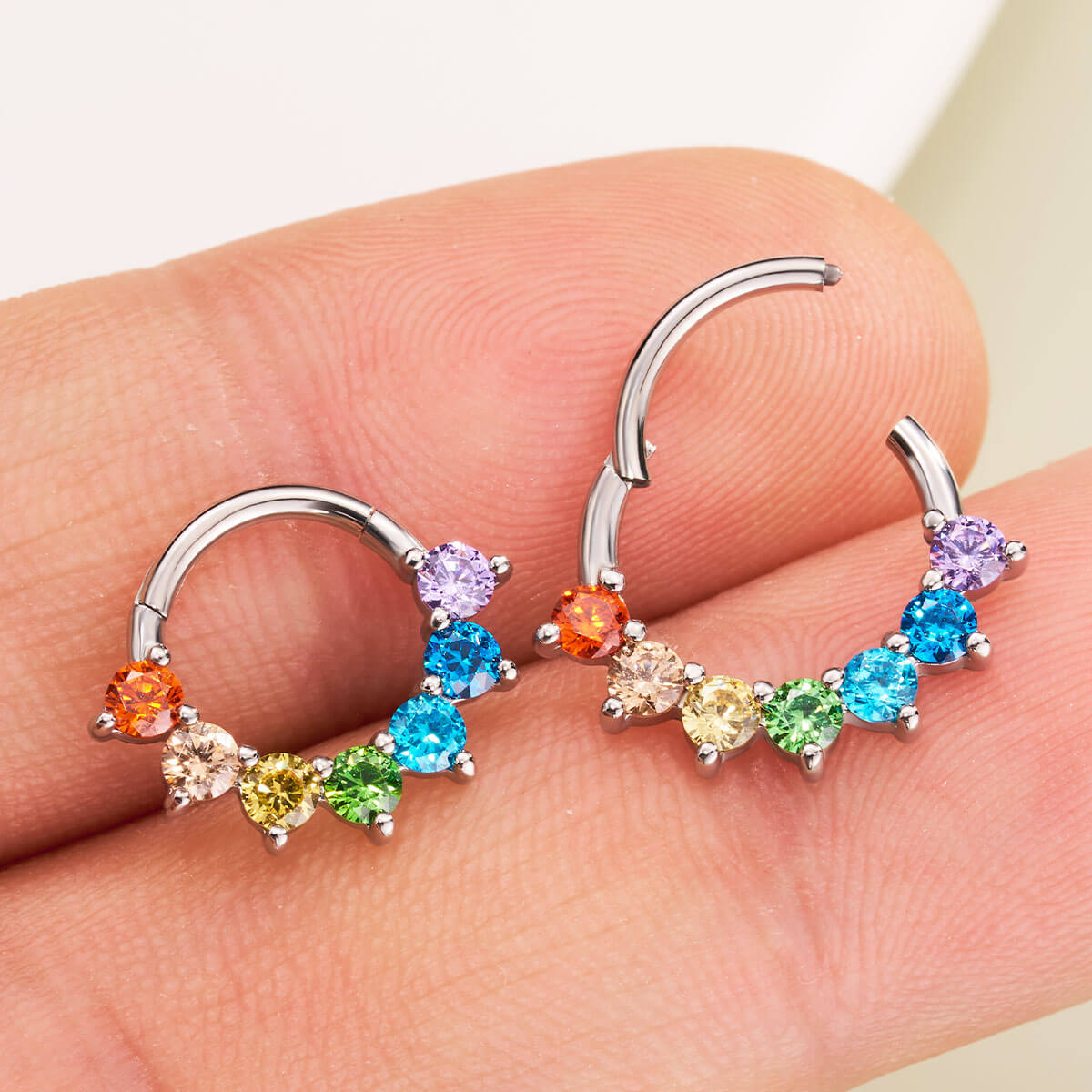 16G Rainbow CZ Hinged Segment Septum Ring