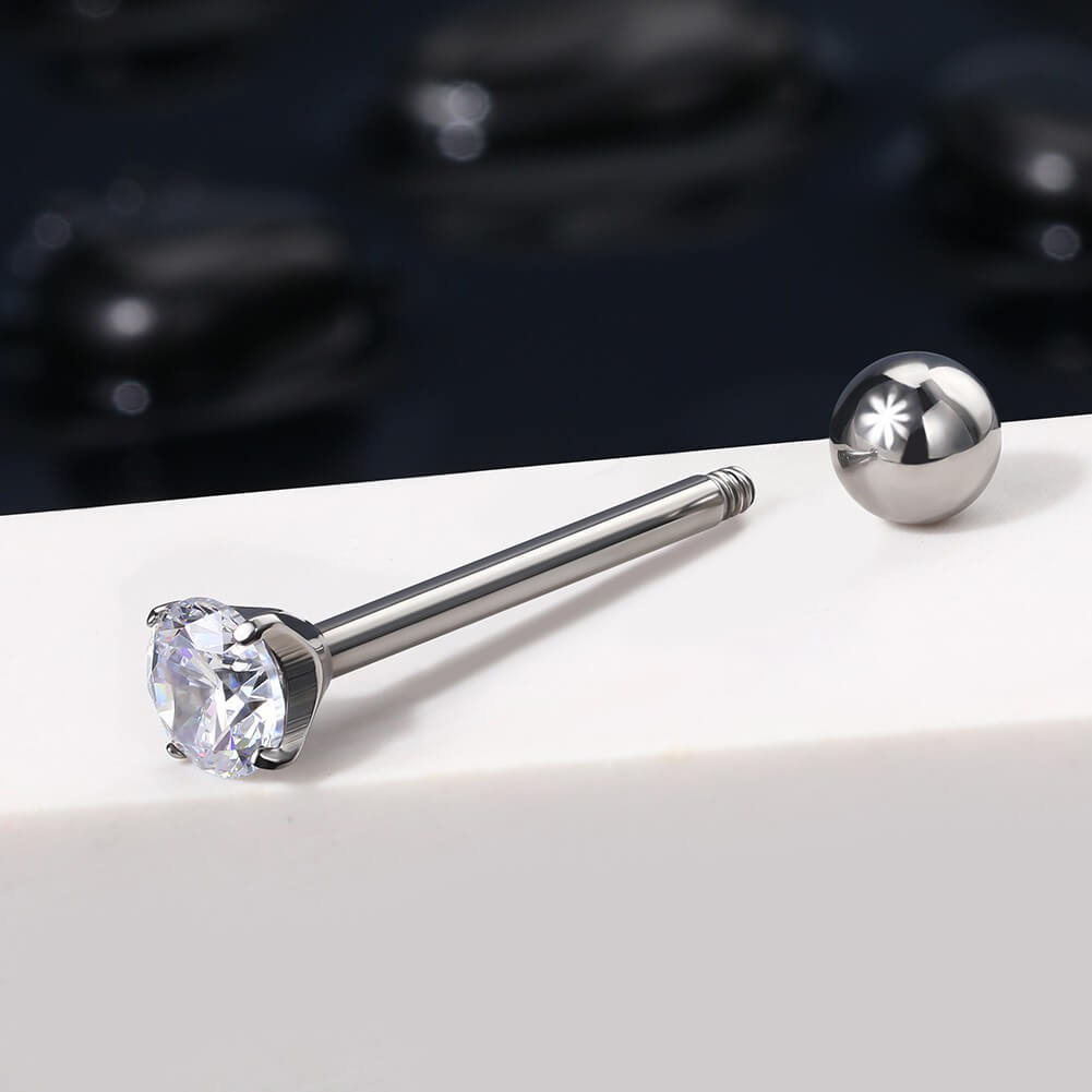 14G Titanium Shiny Clear CZ Barbell Tongue Ring