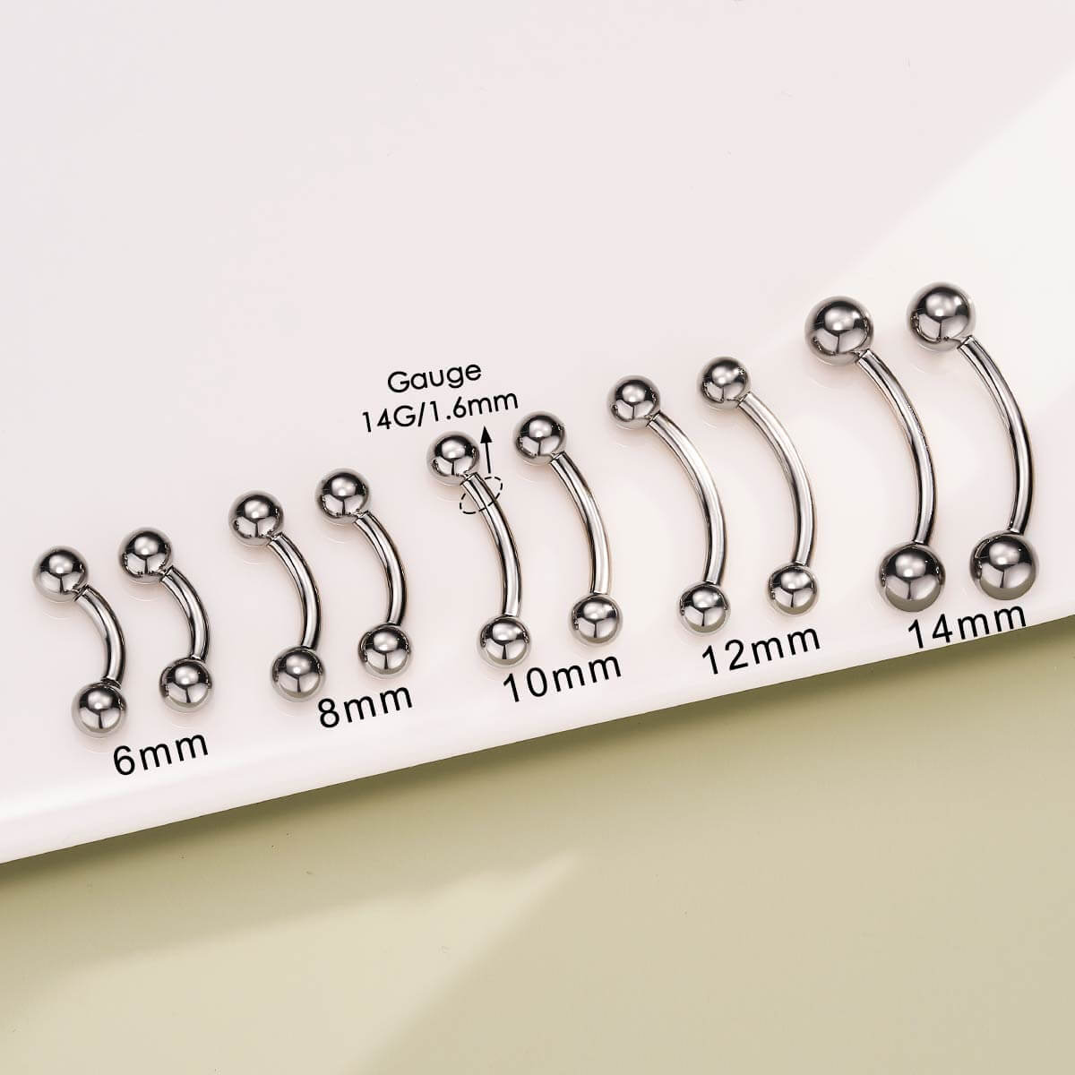 14G 2PCS Titanium Internally Threaded Curved Rook Eyebrow Rings