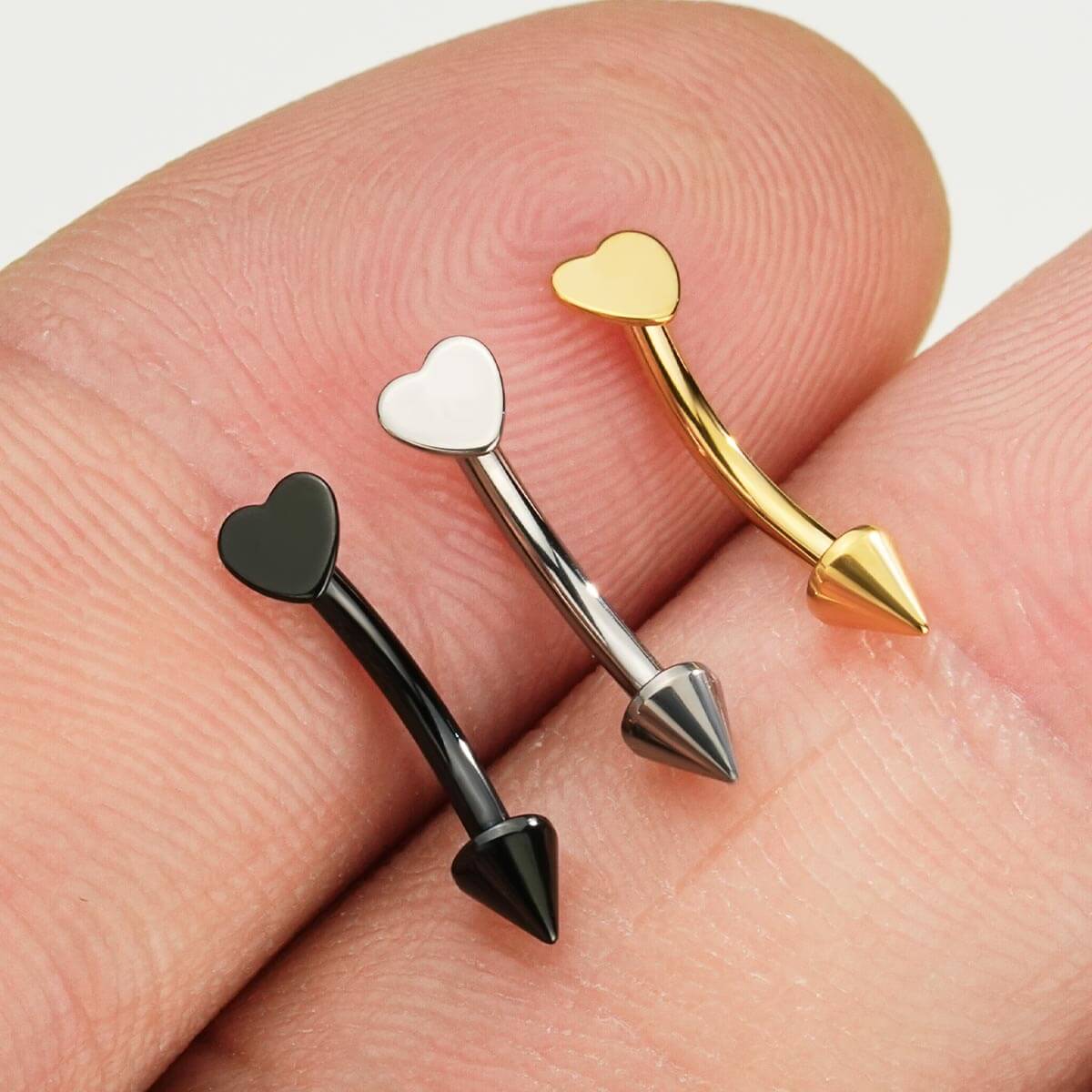 16G Titanium Flat Heart & Spike Eyebrow Rook Vertical Labret Ring