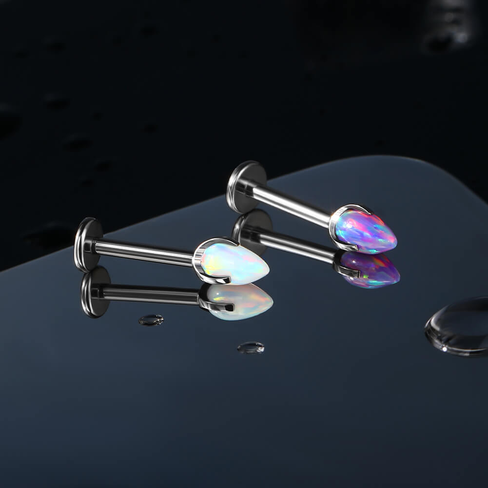 16G Opal Titanium Internally Threaded Labret Lip Stud